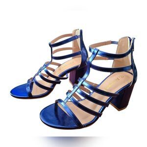 Alkegra K Blue Cage Strappy Gladiator Chunky Heel Sandals Women's Size 7